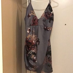 Grey Floral Body Con Dress